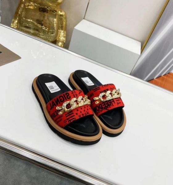 

designers sandals waterfront mules slippers horsehair chain sandals serrated outsole red gold silver multicolor outdoor beach party pfg, Black