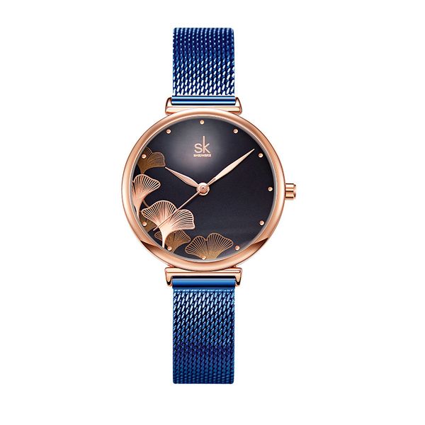

2022 new sk women wholesale women's watches versatile ginkgo leaf pattern fashion waterproof gift, Slivery;brown