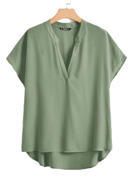 

plus batwing sleeve dip hem blouse f5bt#, Black