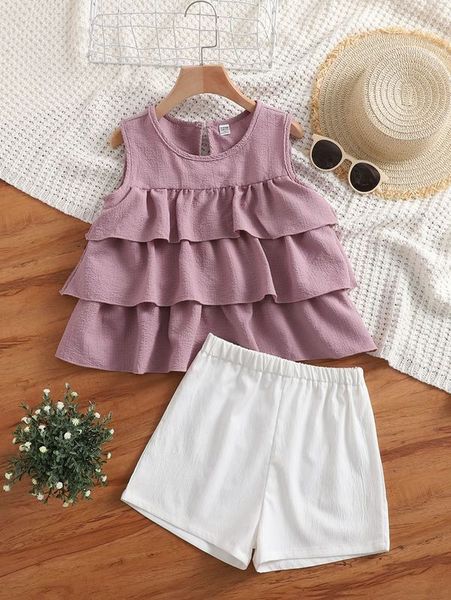 

girls' back keyhole stacked hem and shorts she, White
