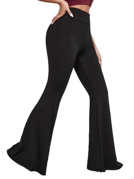 

breathable solid flare leg sports pants c1d0#, Gray