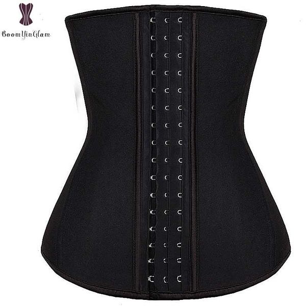 

4 steel boned corsets waist trainer 3 hooks cincher girdle latex rubber super tight instant hourglass plus size waisttrainer belt, Black;white