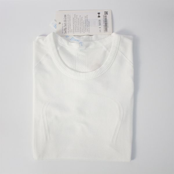

lulu fashion brand classic t shirts short sleeve o neck sports t-shirt women fitness stretchy yoga tshirts breathable high elastic athletic, White