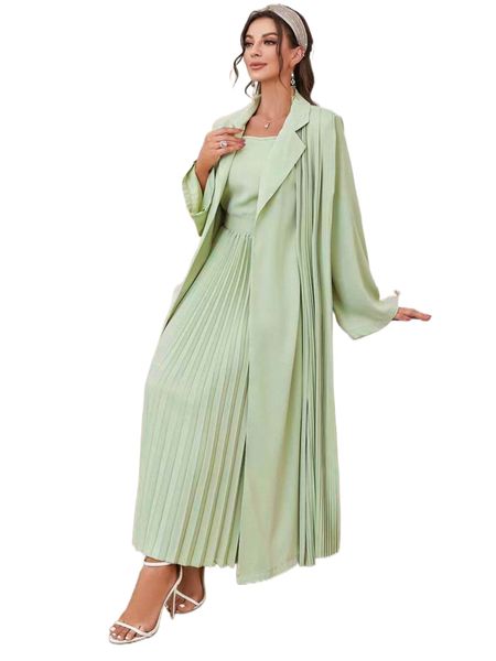 

solid & pleated skirt & open front coat q9m9#, White