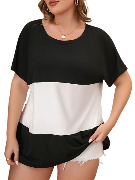 

plus color block dolman sleeve tee 00oq#, Black