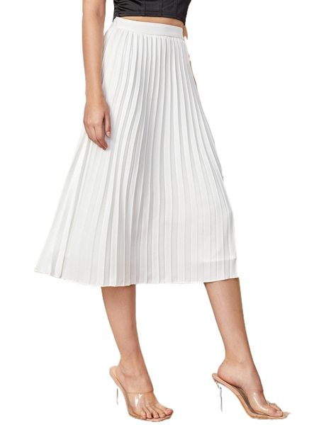 

solid pleated skirt a9ks#, Black