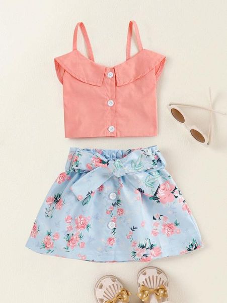 

toddler girls shirred back cami & paper bag waist skirt & headband she, White