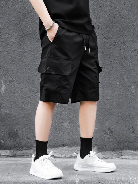 

men flap pocket drawstring waist shorts p7af#, White;black