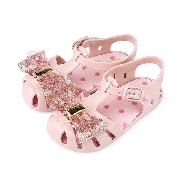 Neue Sandalen Sommer Mädchen Gelee Schuhe Doppel Glitter Bogen Knoten Mittleren Kinder Prinzessin Weiche Sohle Schuhe Kleinkind Mädchen Schuhe Sandalen G220418