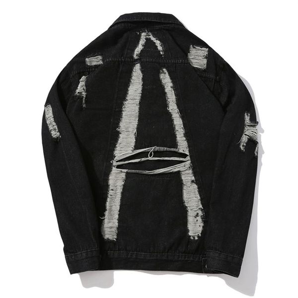 

men's denim jacket hole loose cardigan jacket226t, Black;brown