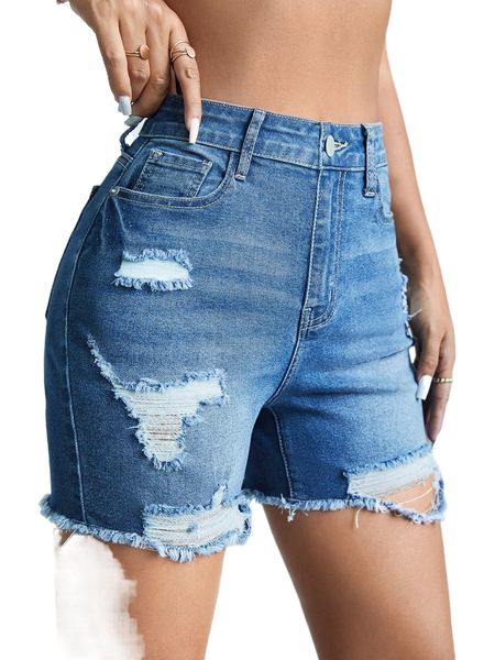 

ripped raw hem zip fly denim shorts f1s1#, White;black