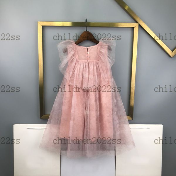

pink princess large hem gauze skirt 22ss summer newly kids dress brand designer dresses mesh-dress round collar sleeveless skirts pleated sk, Red;yellow