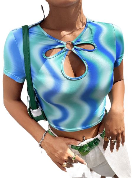 

graphic print cut out crop b5am#, White