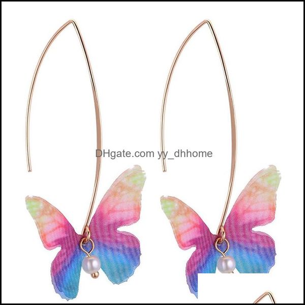 

dangle chandelier earrings jewelry fashion chiffon butterfly imitation pearls big hook tle wings female long for women girls wholesale dro, Silver