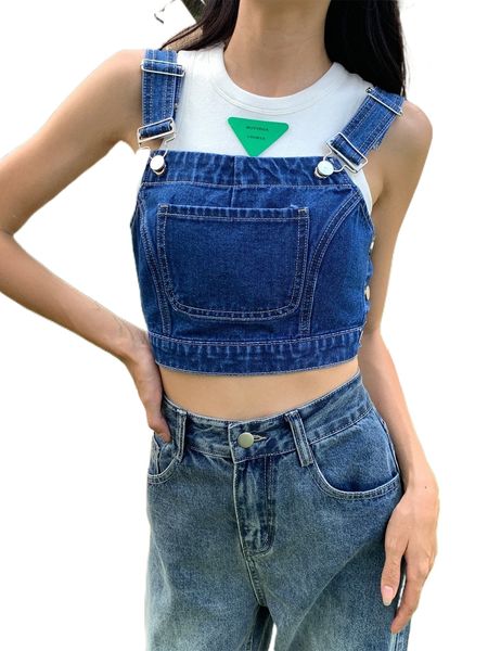 

1pc pocket patched overall denim 79jf#, White