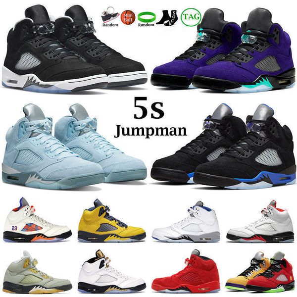 

5s basketball shoes men jumpman 5 racer blue suede bluebird moonlight raging red stealth 2.0 alternate grape what the metallic mens sports, Black