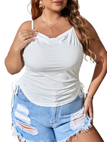 

plus drawstring side draped collar cami f0yn#, Black