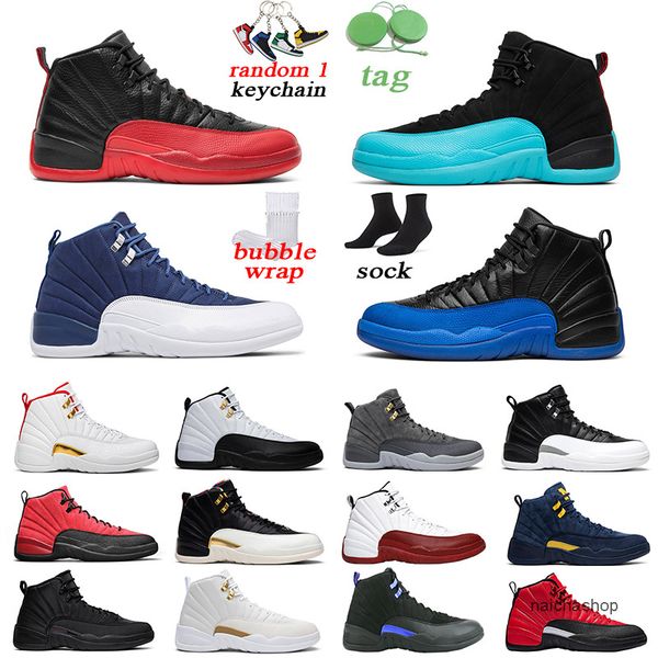 

12s mens basketball shoes jumpman university gold indigo dark grey the master men trainer sports sneakers size 7-13