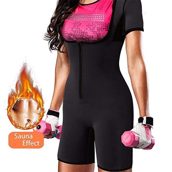 

body shapers women s slimming shapewear with zipper neoprene sauna shorts suit underbust bodysuit leg fajas waist trainer t200707, Black;white