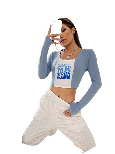 

slogan graphic colorblock crop tee b6f3#, White