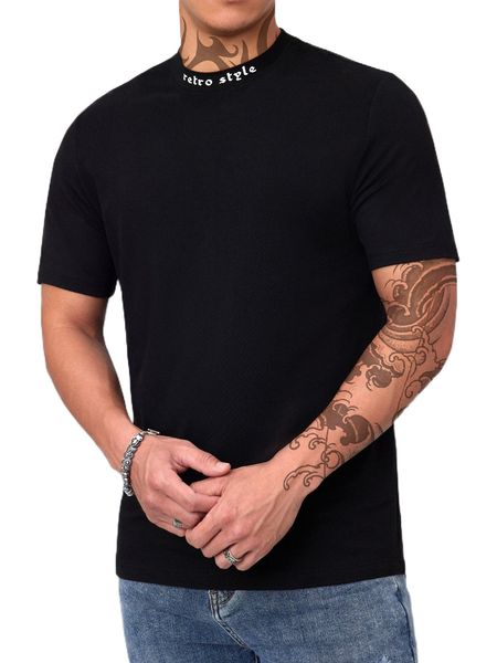 

men letter graphic mock neck tee l8yf#, White;black