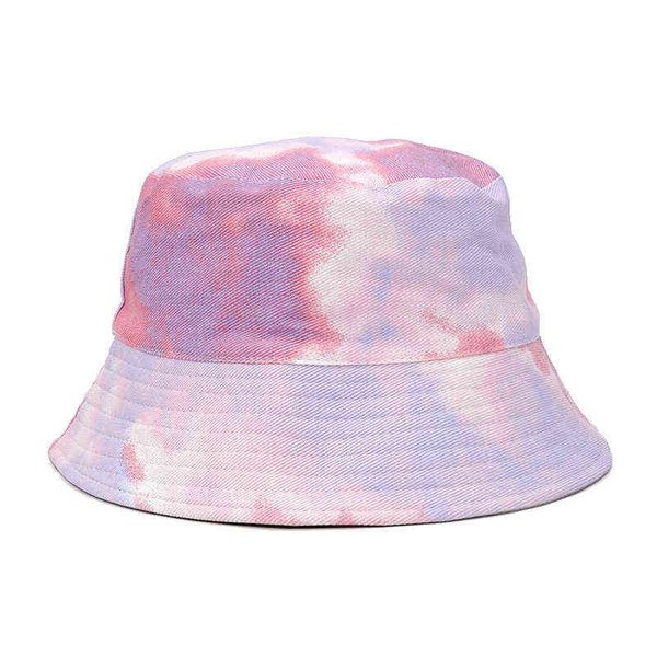 

stingy brim hats fashion double sided tie dye hip hop bucket women men sun hat fisherman caps 220329, Blue;gray
