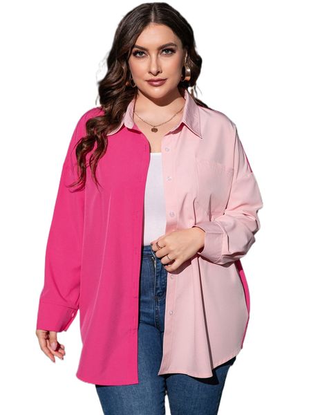 

plus two tone drop shoulder patched pocket blouse u1qp#, Black