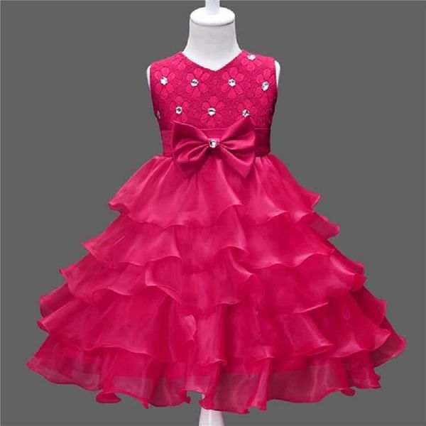 

flower lace bow toddler girl princess dress kid wedding pageant dresses children clothes 2 7years, Red;yellow