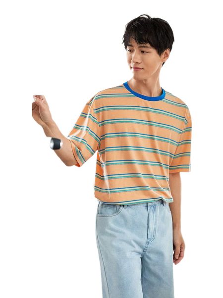 

men colorful striped drop shoulder tee h21f#, White;black