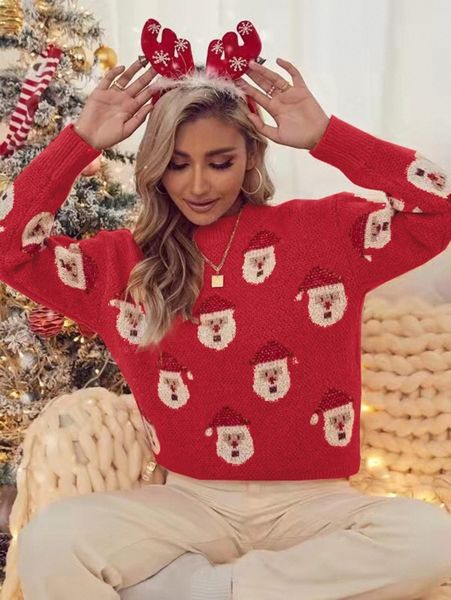 

christmas santa pattern drop shoulder sweater l1cv#, White;black