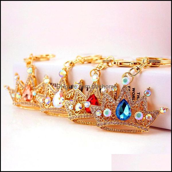 Keychains Modeaccessoires Großhandel koreanische kreative diamant eingelegene Kronenauto Schlüsselkette Damen Bag Metall Anhängerketten Geschenk Drop Deliver