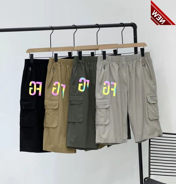 

50% off discount 22 summer new s letter printing men's casual patchwork work cloth sports 5-point reflective shorts factory direct sale, Black