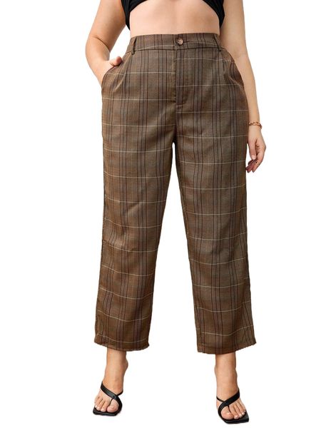 

plus high waist plaid pants h3gs#, Black