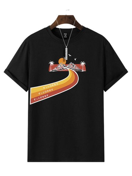 

romwe guys mountain & sun graphic tee f1cg#, White;black