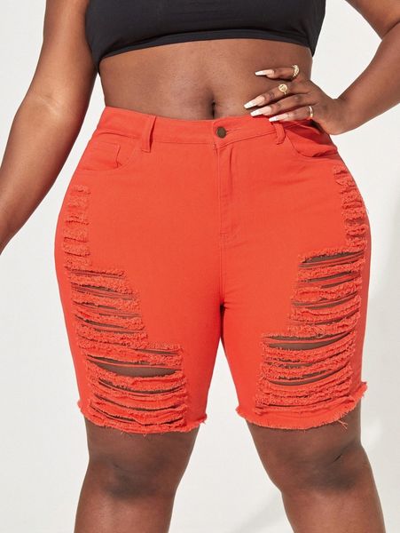 

sxy plus ripped raw hem denim shorts t04g#, White;black