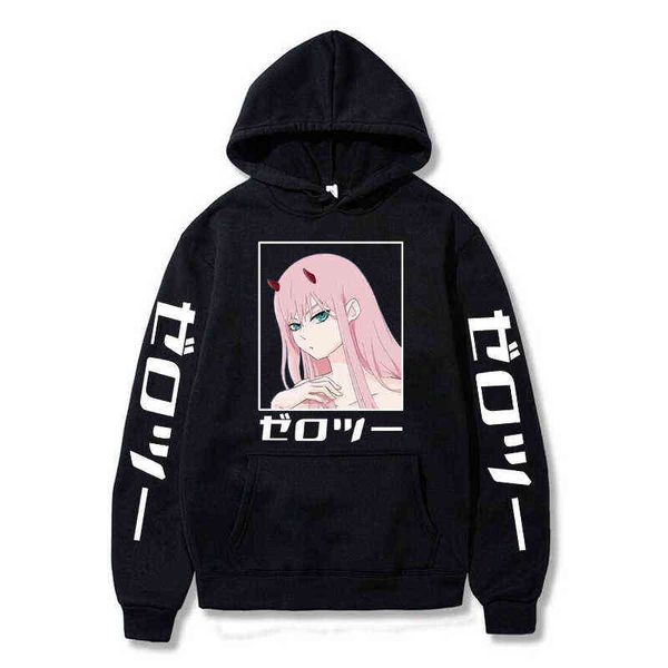 

anime zero two print pullover women winter sweatshirt men oversized hoody darling in the franxx come hoodie harajuku sudadera g220429, Black