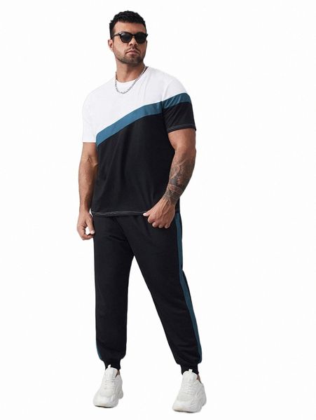 

men cut and sew panel tee & sweatpants c4wr#, Gray