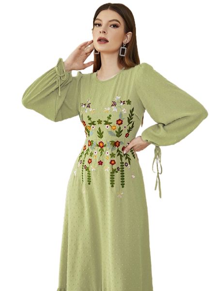 

swiss dot floral embroidery ruffle hem dress u5tq#, Black;gray