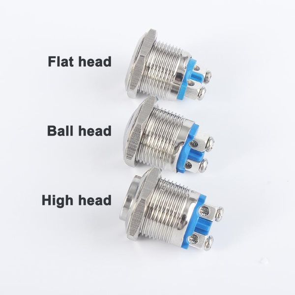 Schalter 16mm19mm High Head Reset Momentaner Metall-Druckknopf, flach, rund, verkupfert, Nickel-Silber, Autohupe, Türschalter