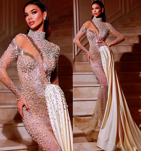

2022 plus size arabic aso ebi champagne mermaid luxurious prom dresses beaded crystals evening formal party second reception birthday engage, Black