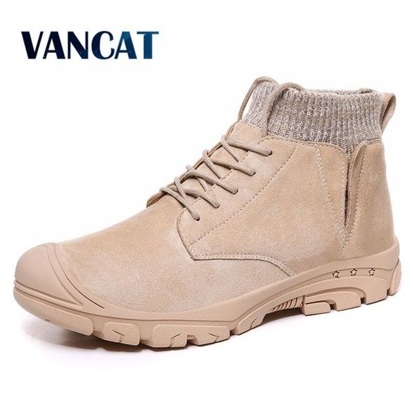

vancat new autumn winter warm plush mens suede leather snow nonslip working outdoor ankle boots size 3948 201204, Black