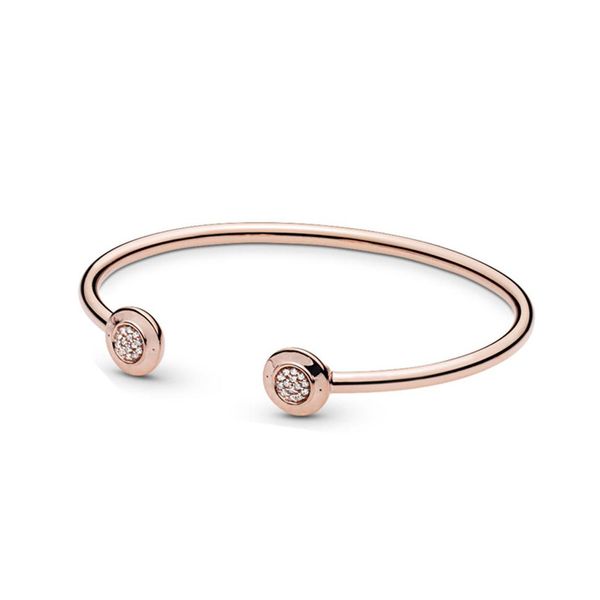 

rose gold signature open bangle bracelet original box for pandora 925 sterling silver cuff bracelet set for women190c, Black
