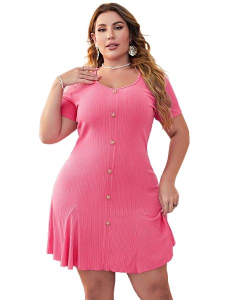 

plus button detail godet dress i9sr#, Black