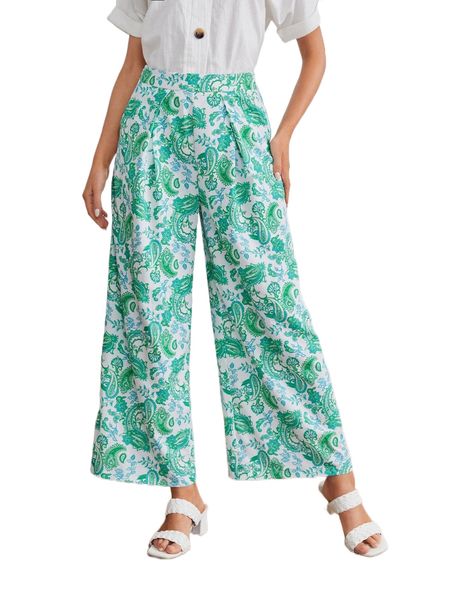 

emery rose paisley print fold pleated wide leg pants z6qt#, Black;white