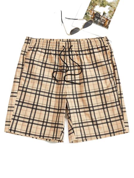 

men plaid drawstring waist shorts l09t#, White;black
