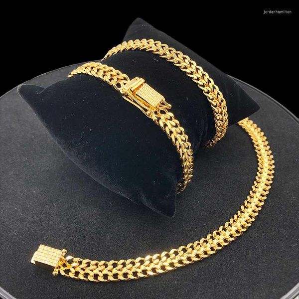 Bracciale in oro europeo e americano per ragazza doppio bottone con gemma intarsiata punk 2022 fascino di tendenza semplice catena a maglie da donna