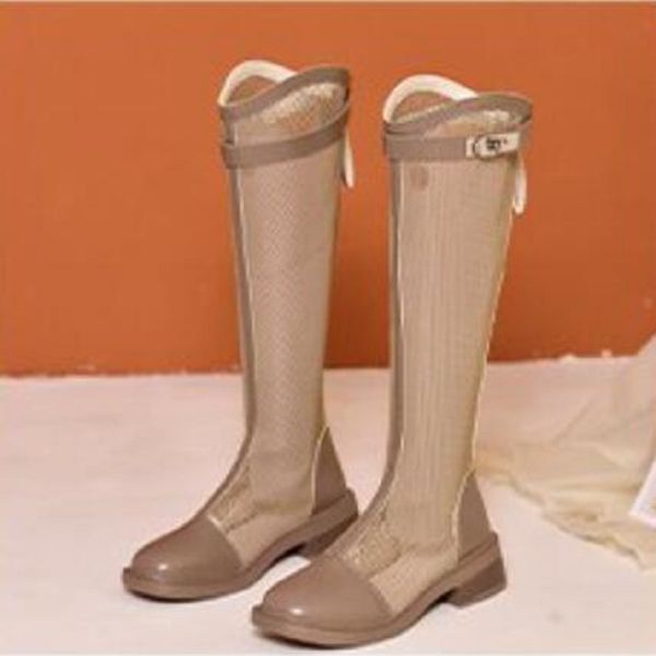 

boots women spring and autumn new mesh hollow long tube fashion wild thick with fashion boots tide da37, Black