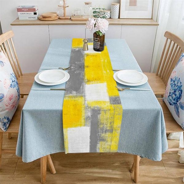 Modern Table Runner Runner North European Linen Flag gradiente de linho colorido Pintura de casa decoração El Bed 220615