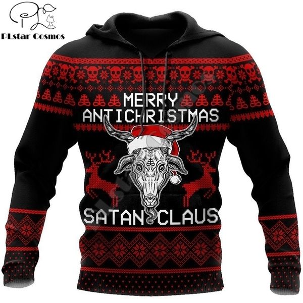 Frohe Weihnachten Satanic Claus 3D Gedruckt Mode Hoodies Männer Sweatshirt Unisex Zip Pullover Casual Jacke Trainingsanzug DW0253 220402