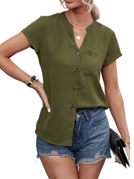 

button front patched pocket blouse r8wk#, White